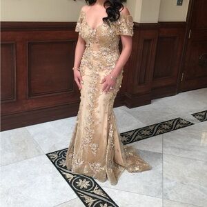 Elegant Gold Off-Shoulder Evening Gown
